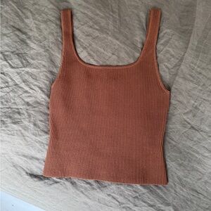 Babaton Ribbed Sculpt Square Neck Cropped Tank Top - Rust Brown